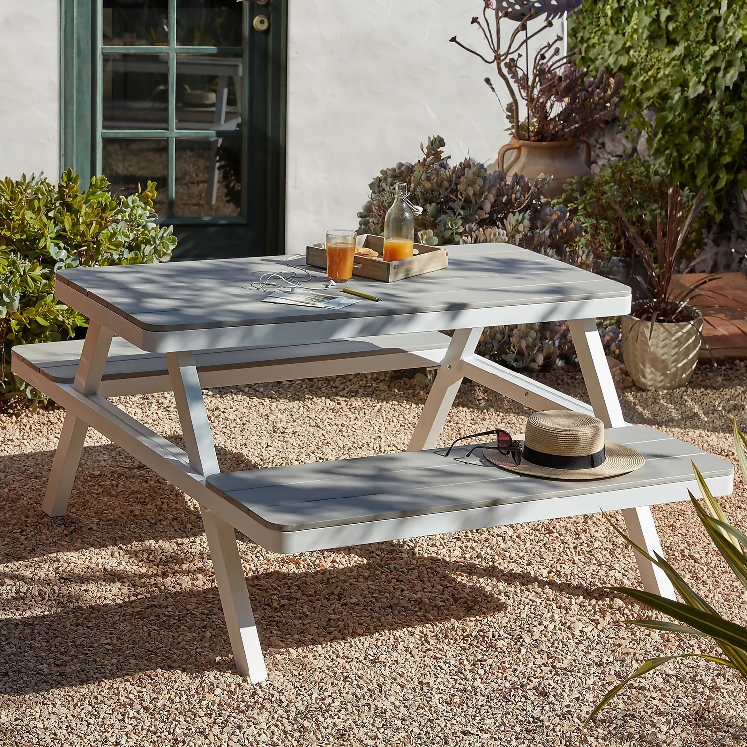 Picnic Bench - White & Grey - Image 2