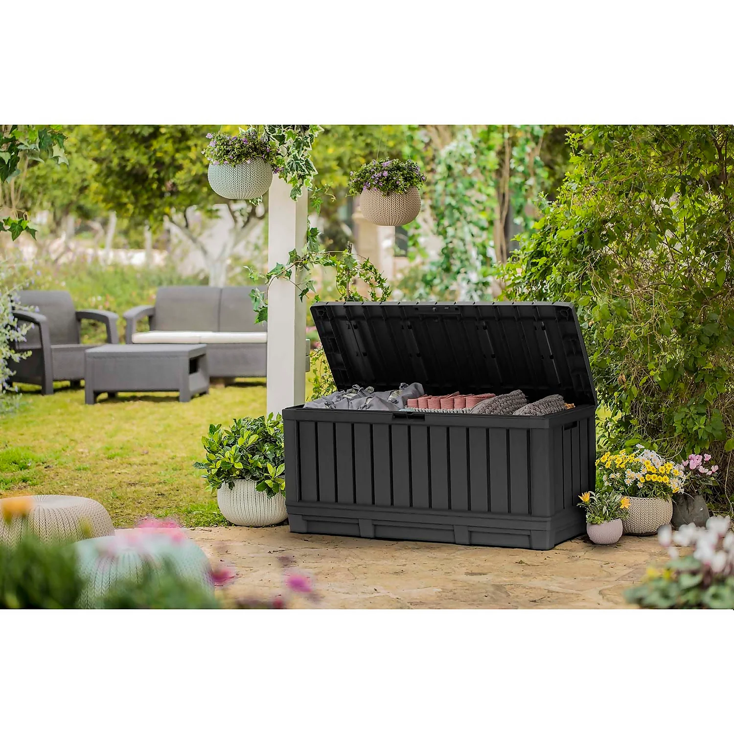 Keter Kentwood Outdoor Garden Storage Box 350L - Graphite - Image 2