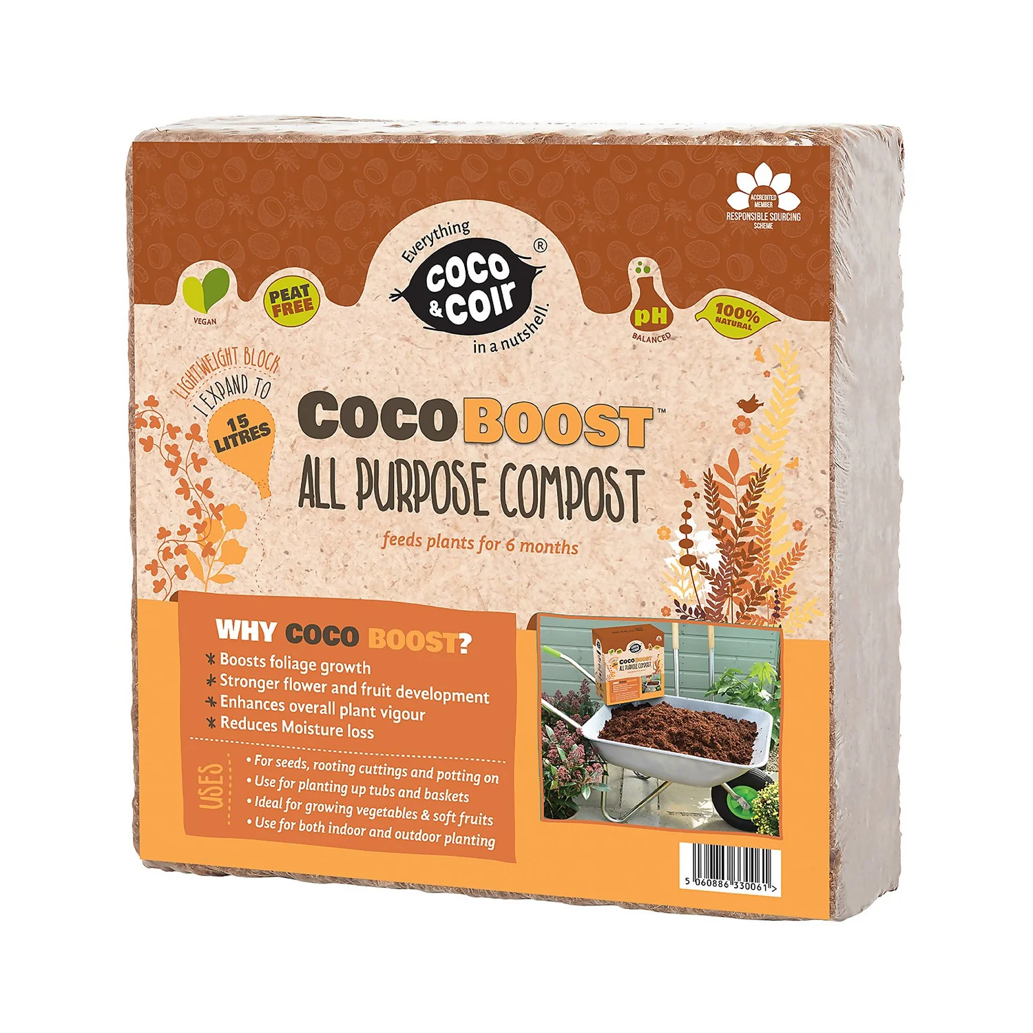 Coco & Coir Coco Boost All Purpose Compost With Added Nutrients - 15L