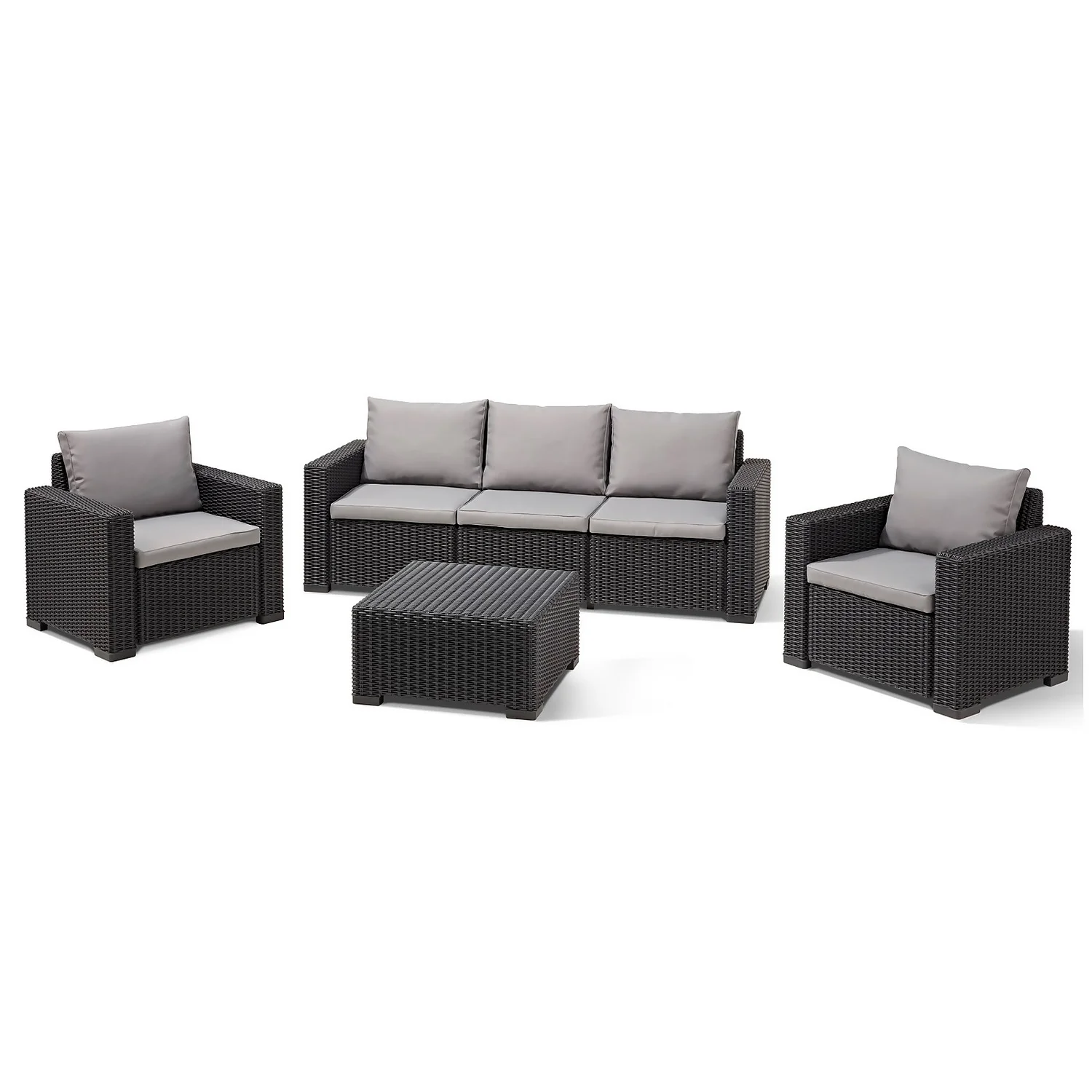Keter California 5 Seater Outdoor Garden Furniture Sofa And Lounge Set - Graphite With Grey Cushions