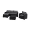 Keter California 4 Seater Outdoor Garden Furniture Chaise Lounge Set - Graphite With Grey Cushions