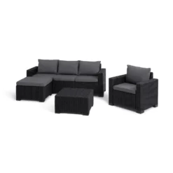 Keter California 4 Seater Outdoor Garden Furniture Chaise Lounge Set - Graphite With Grey Cushions