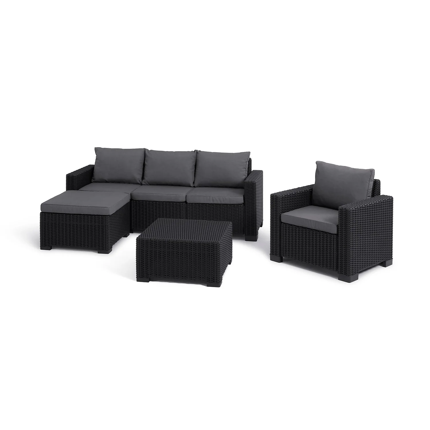 Keter California 4 Seater Outdoor Garden Furniture Chaise Lounge Set - Graphite With Grey Cushions